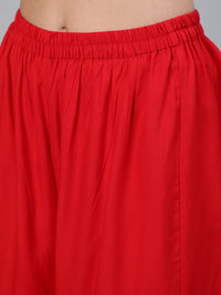 Thumbnail for NOZ2TOZ Women Red Embroidered Straight Kurta Plazzo & Scalloped Dupatta - Distacart