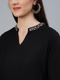 Thumbnail for NOZ2TOZ Women Black Flared Embroidered Dress With Sequinned Dupatta - Distacart