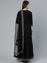 Thumbnail for NOZ2TOZ Women Black Flared Embroidered Dress With Sequinned Dupatta - Distacart