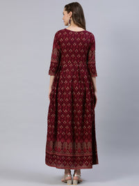 Thumbnail for NOZ2TOZ Women Burgundy Printed Dress With Three Quarter Sleeves - Distacart