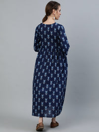 Thumbnail for NOZ2TOZ Women Blue Indigo Printed Maternity Dress With Three quarter sleeves - Distacart