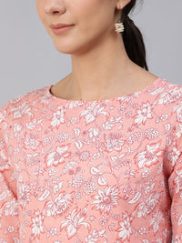 Thumbnail for NOZ2TOZ Women Pink Floral Printed Top With Three Quarter Flared Sleeves - Distacart