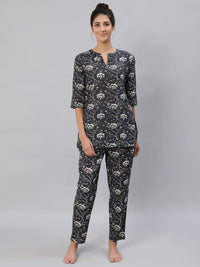 Thumbnail for NOZ2TOZ Women Grey Floral Printed Night Suit Set - Distacart