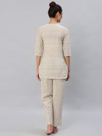 Thumbnail for NOZ2TOZ Women Brown & Off-White Striped Printed Night Suit Set - Distacart