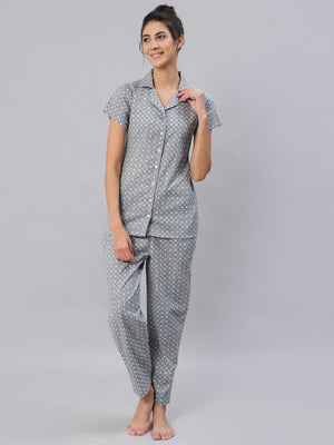 NOZ2TOZ Women Grey Printed Night Suit Set - Distacart