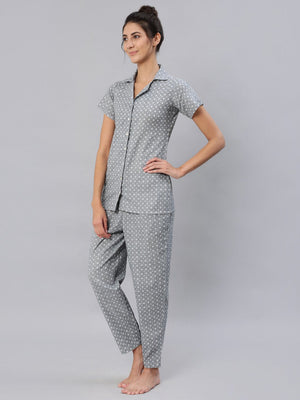 NOZ2TOZ Women Grey Printed Night Suit Set - Distacart