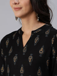Thumbnail for NOZ2TOZ Women Black & Gold Printed Maxi Dress With Three Quarter Sleeves - Distacart