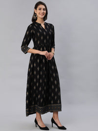 Thumbnail for NOZ2TOZ Women Black & Gold Printed Maxi Dress With Three Quarter Sleeves - Distacart
