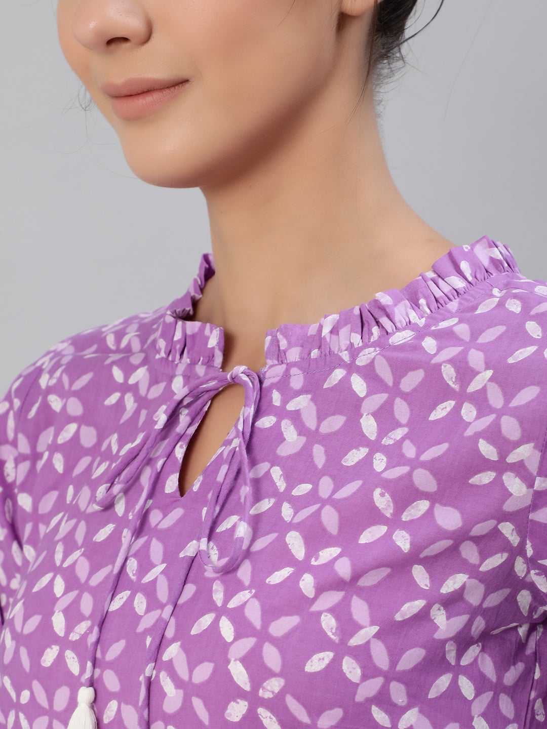 NOZ2TOZ Women Purple & White Printed Pure Cotton Night Suit - Distacart