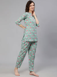 Thumbnail for NOZ2TOZ Women Green Floral Printed Night Suit - Distacart