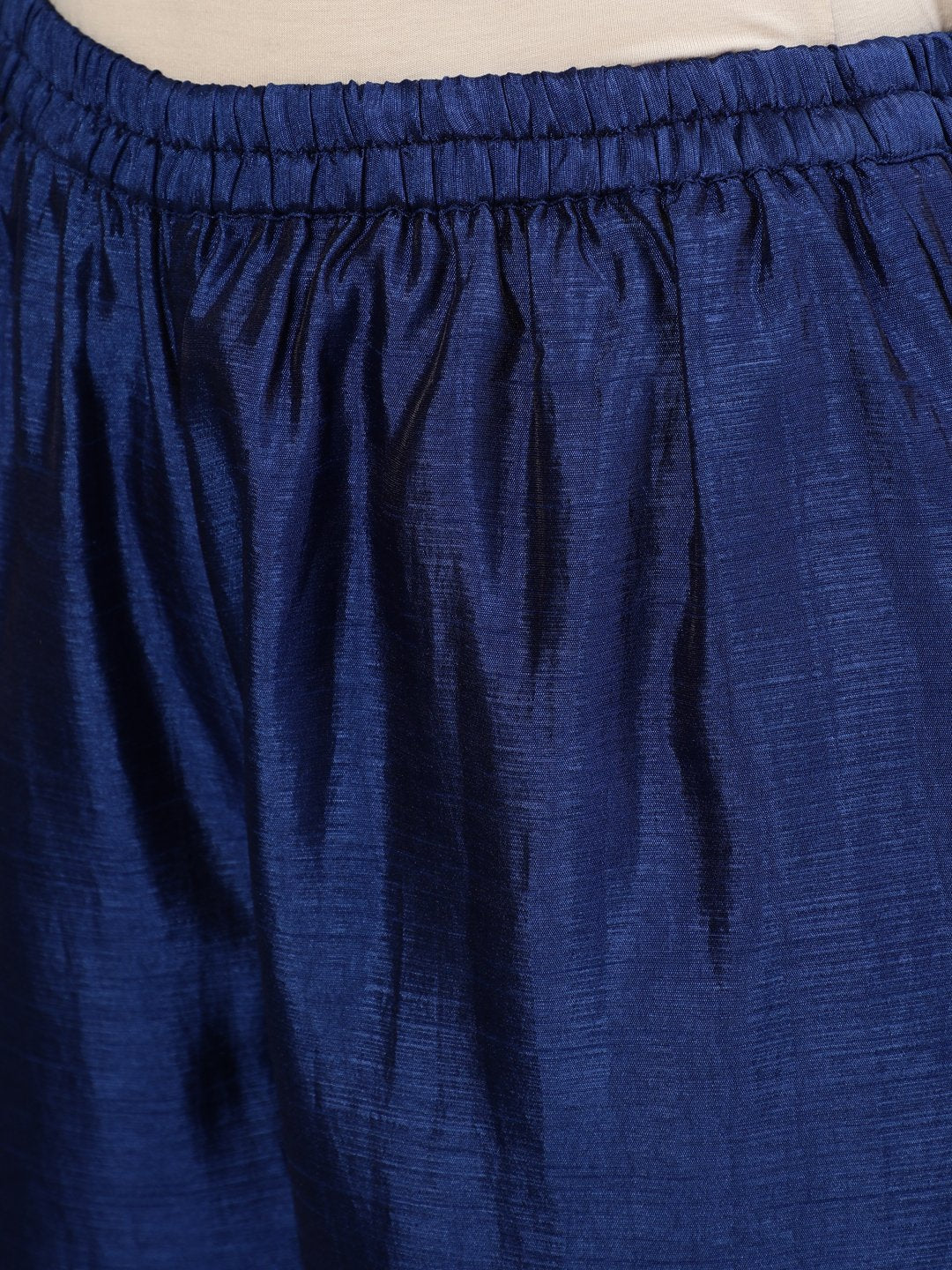 NOZ2TOZ Women Blue Embroidered Straight Kurta With Plazo & Dupatta - Distacart