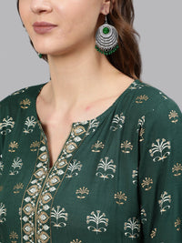 Thumbnail for NOZ2TOZ Women Green & Gold Printed Tunic With Three Quarter Sleeves - Distacart