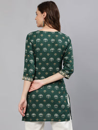 Thumbnail for NOZ2TOZ Women Green & Gold Printed Tunic With Three Quarter Sleeves - Distacart