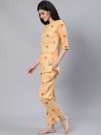 Thumbnail for NOZ2TOZ Women Light Yellow Printed Night Suit - Distacart