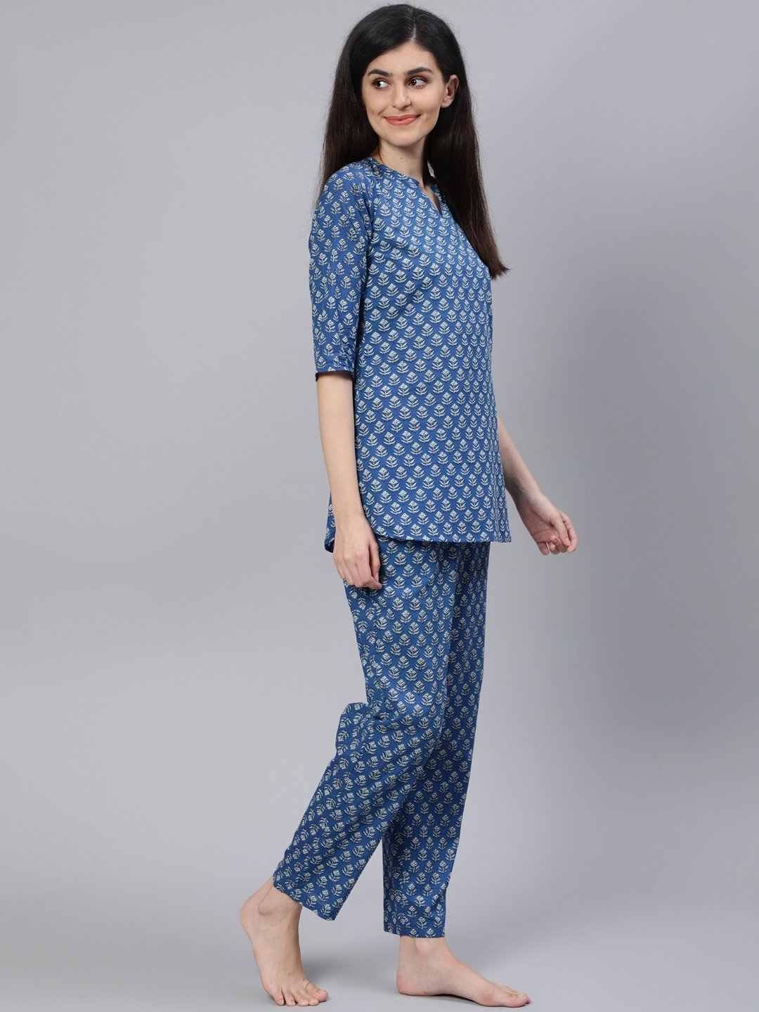NOZ2TOZ Women Blue Printed Night Suit - Distacart
