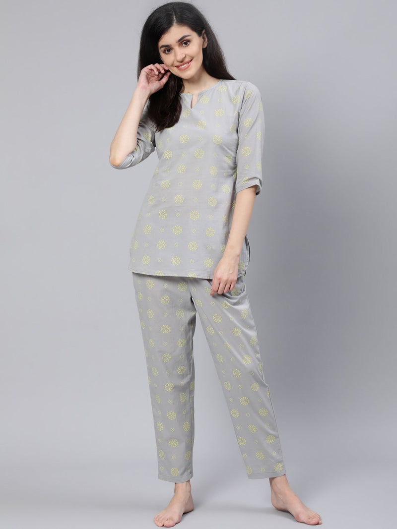 NOZ2TOZ Women Grey Printed Night Suit - Distacart