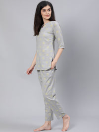 Thumbnail for NOZ2TOZ Women Grey Printed Night Suit - Distacart