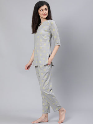 NOZ2TOZ Women Grey Printed Night Suit - Distacart