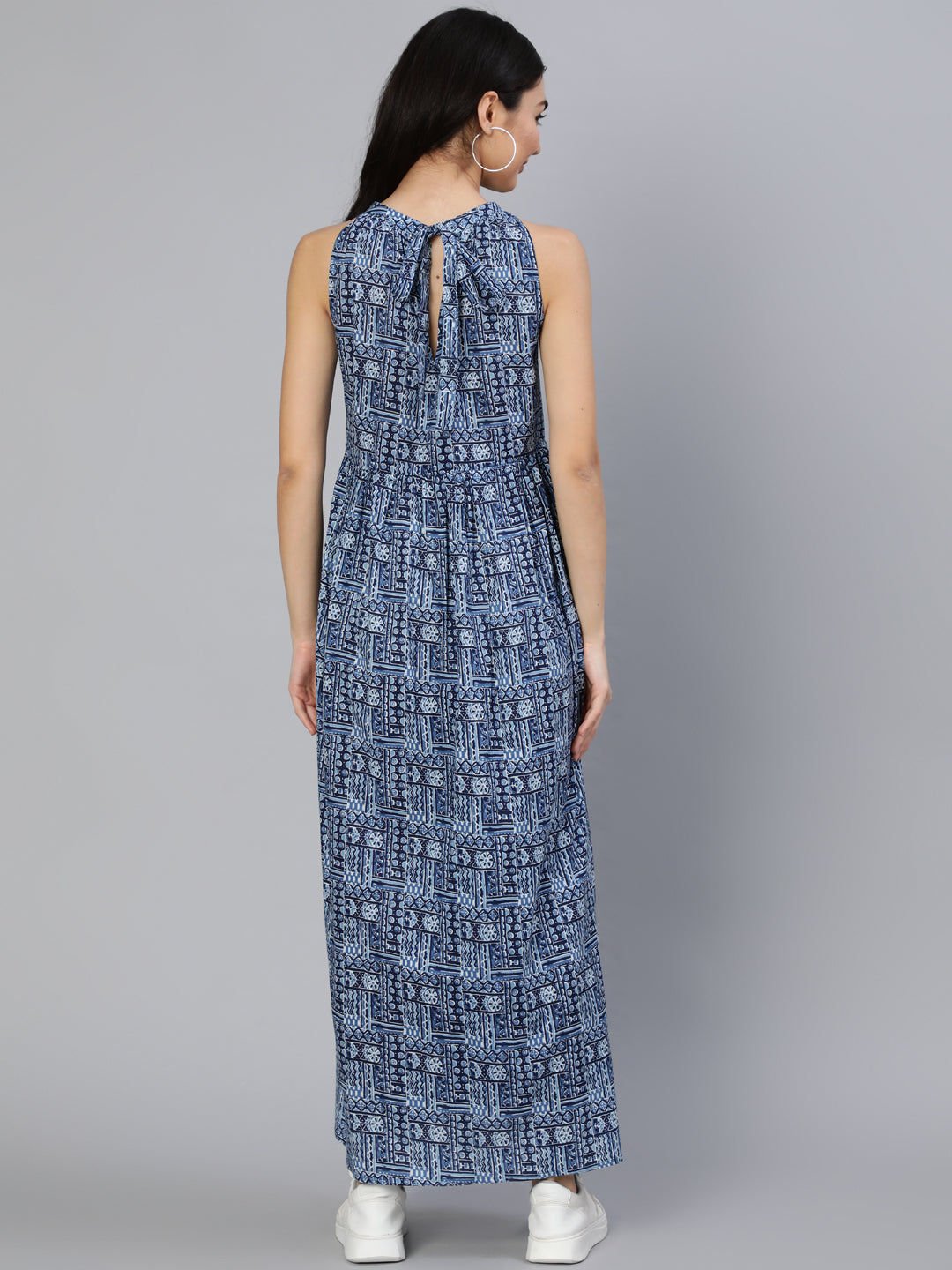 NOZ2TOZ Women Blue Geometric Printed Helter Neck Dress - Distacart