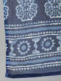 Thumbnail for NOZ2TOZ Women Blue Ethnic Motifs Printed Pleated Pure Cotton Kurta with Palazzos & Dupatta - Distacart