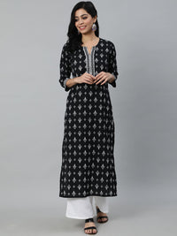 Thumbnail for NOZ2TOZ Women Black Printed Straight Kurta With Three Quarter Sleeves - Distacart