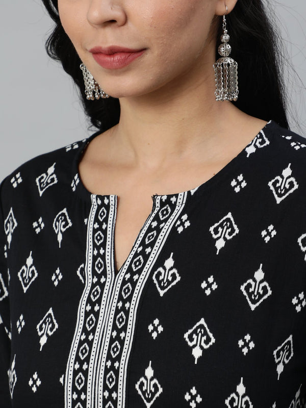 NOZ2TOZ Women Black & White Printed Cotton Tunic - Distacart