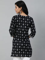 Thumbnail for NOZ2TOZ Women Black & White Printed Cotton Tunic - Distacart