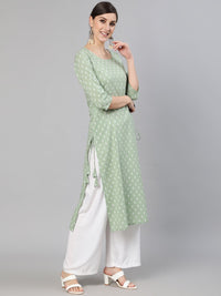 Thumbnail for NOZ2TOZ Women Sage Green Printed Straight Kurta With Three Quarter Sleevs - Distacart