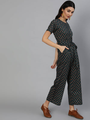 NOZ2TOZ Women Green Printed Jumpsuit With Side pockets - Distacart