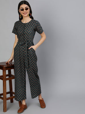 NOZ2TOZ Women Green Printed Jumpsuit With Side pockets - Distacart