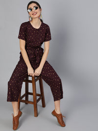 Thumbnail for NOZ2TOZ Women Burgundy Printed Jumpsuit With Side Pockets - Distacart