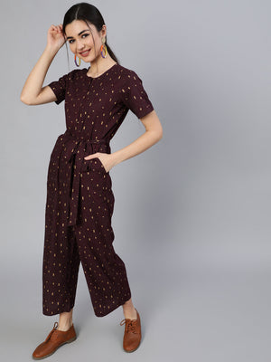 NOZ2TOZ Women Burgundy Printed Jumpsuit With Side Pockets - Distacart
