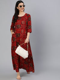 Thumbnail for NOZ2TOZ Women Red Printed Dress With Three Quarter Sleeves - Distacart