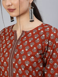 Thumbnail for NOZ2TOZ Women Maroon Ethnic Printed Straight Kurta With Three Quarter Sleeves - Distacart
