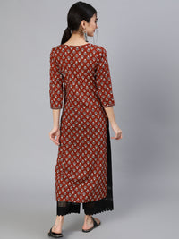 Thumbnail for NOZ2TOZ Women Maroon Ethnic Printed Straight Kurta With Three Quarter Sleeves - Distacart