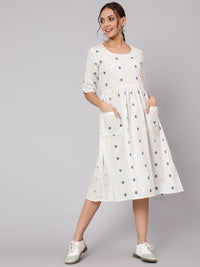 Thumbnail for NOZ2TOZ Women White Geometric Printed A- Line Dress - Distacart
