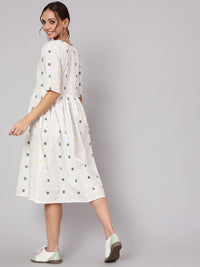Thumbnail for NOZ2TOZ Women White Geometric Printed A- Line Dress - Distacart