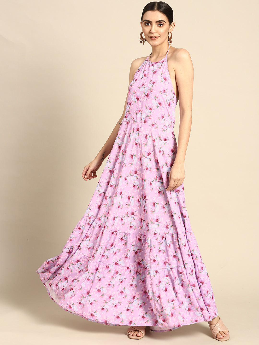 NOZ2TOZ Women Pink Floral Printed Halter Dress - Distacart
