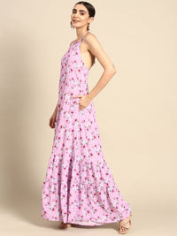 Thumbnail for NOZ2TOZ Women Pink Floral Printed Halter Dress - Distacart