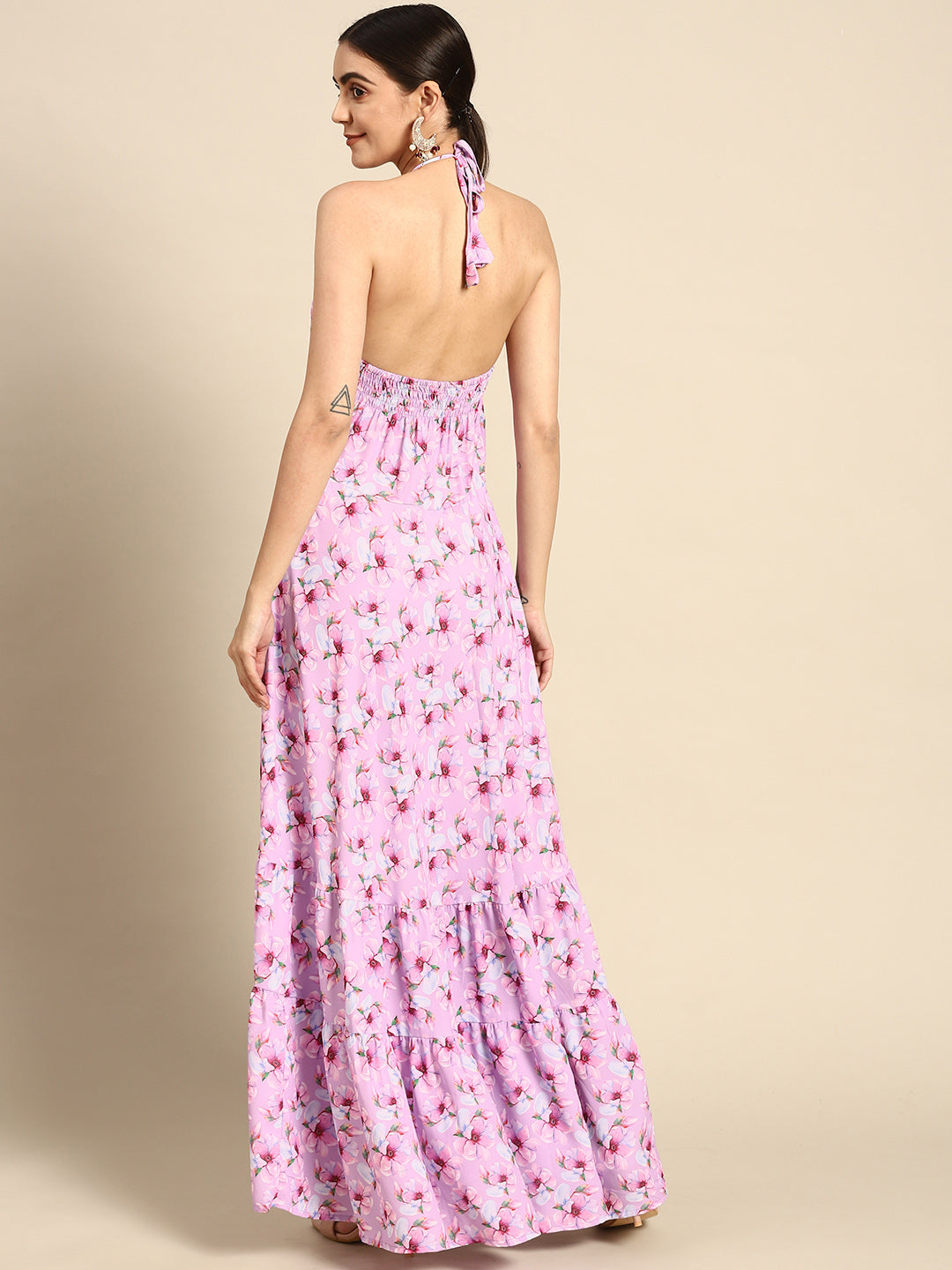 NOZ2TOZ Women Pink Floral Printed Halter Dress - Distacart