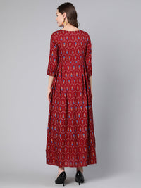 Thumbnail for NOZ2TOZ Women Maroon Printed Flared Dress With Three Quarter Sleeves - Distacart