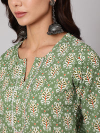 Thumbnail for NOZ2TOZ Women Green Ethnic Printed Straight Kurta With Three Quarter Sleeves - Distacart