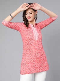 Thumbnail for NOZ2TOZ Women Pink Bandhani Printed Straight Tunic - Distacart