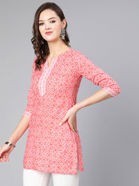Thumbnail for NOZ2TOZ Women Pink Bandhani Printed Straight Tunic - Distacart