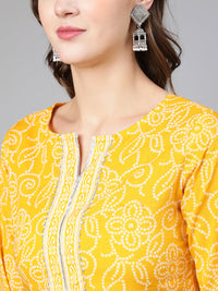 Thumbnail for NOZ2TOZ Women Yellow Bandhani Printed Straight Kurta With Three Quarter Sleeves - Distacart