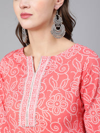 Thumbnail for NOZ2TOZ Women Pink Bandhani Printed Straight Kurta With Three Quarter Sleeves - Distacart
