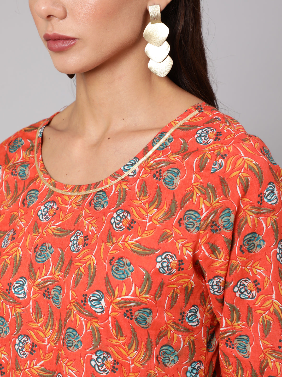 NOZ2TOZ Women Orange Floral Printed Flared Dress With Three Quarter Sleeves - Distacart