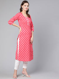 Thumbnail for NOZ2TOZ Women Pink Ethnic Printed Straight Kurta With Three Quarter Sleeves - Distacart