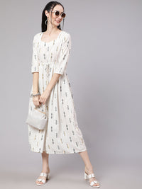 Thumbnail for NOZ2TOZ Women White Geometric Printed Flared Dress - Distacart
