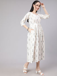 Thumbnail for NOZ2TOZ Women White Geometric Printed Flared Dress - Distacart